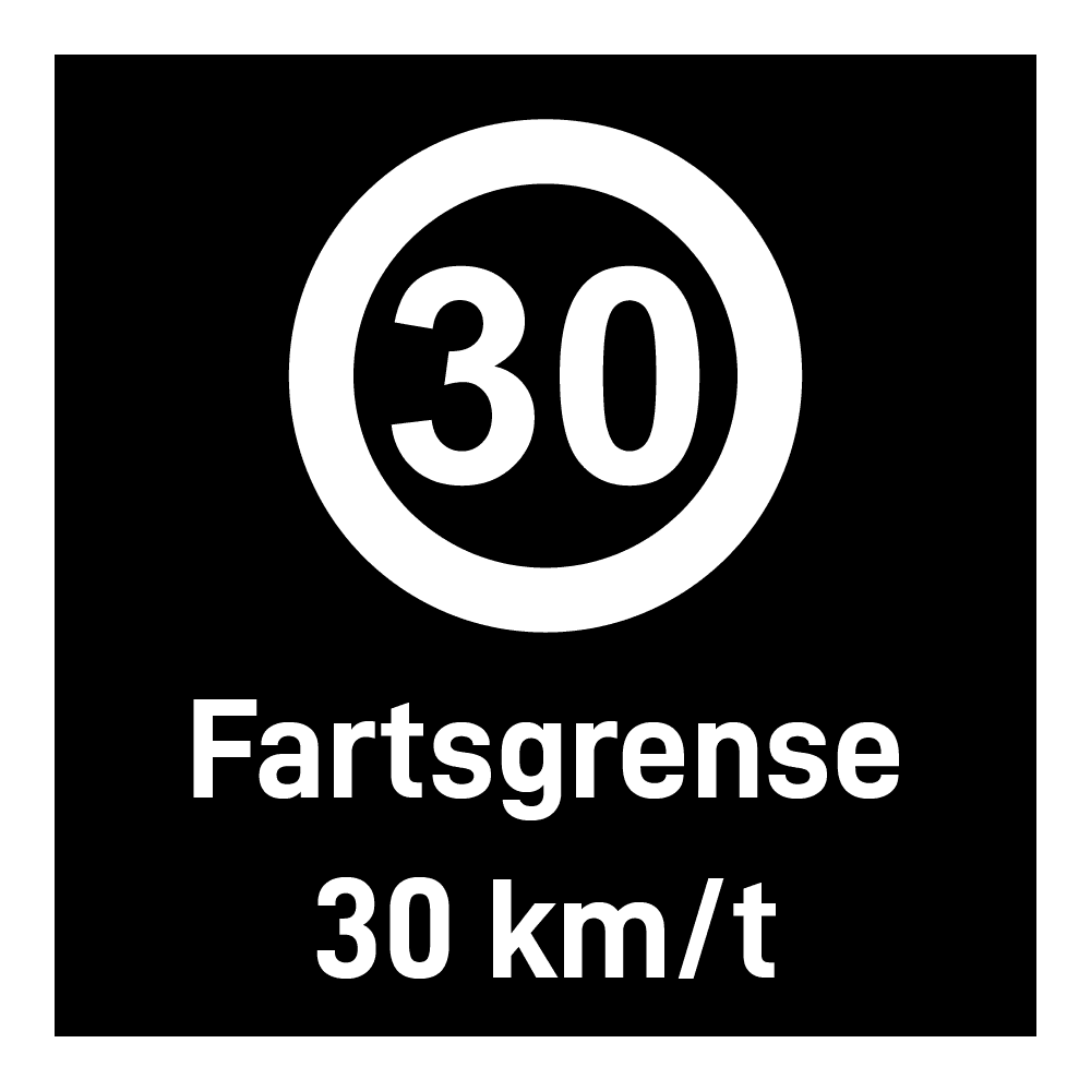 Privatrettslig skilt: "Fartsgrense 30 km/t" m/tekst