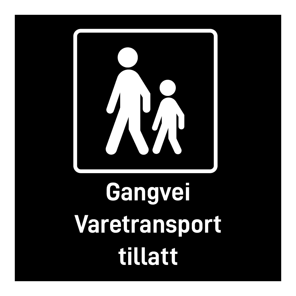 Privatrettslig skilt: "Gangvei, varetransport tillatt" m/tekst
