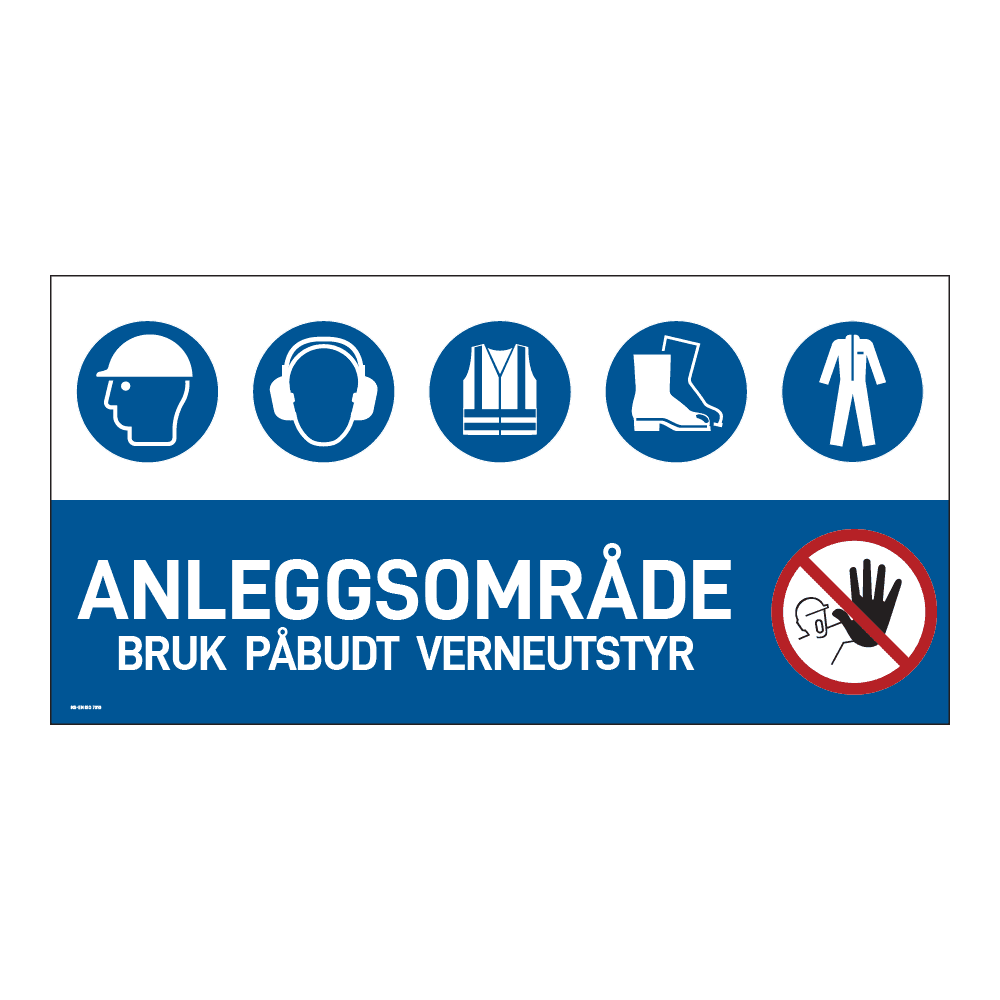 Anleggsområde skilt: "Anleggsområde, bruk påbudt verneutstyr"