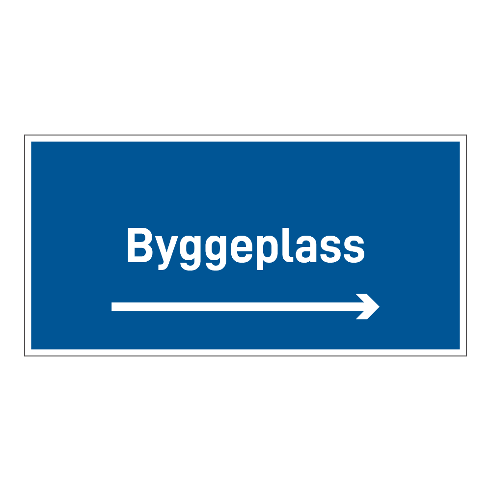 Anleggsområde skilt: "Byggeplass" m/pil høyre