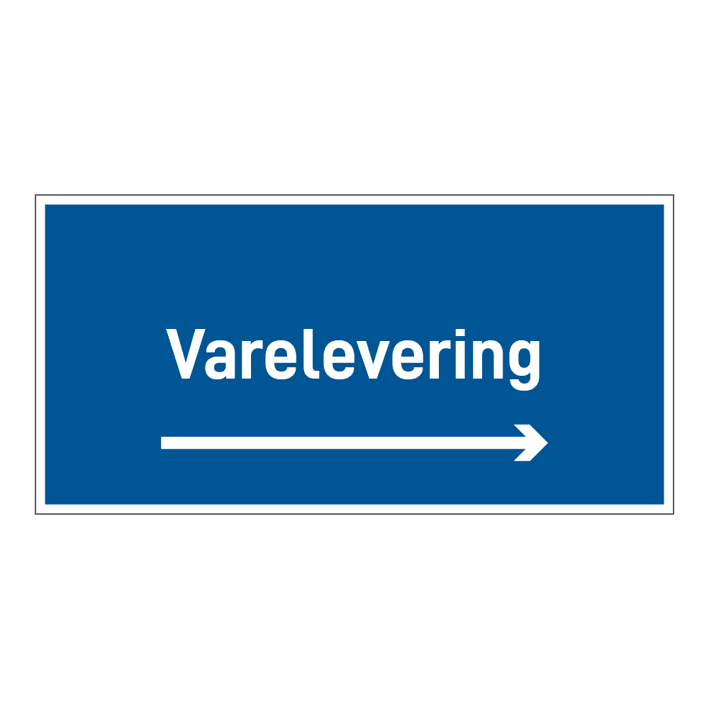 Anleggsområde skilt: "Varelevering" m/pil høyre