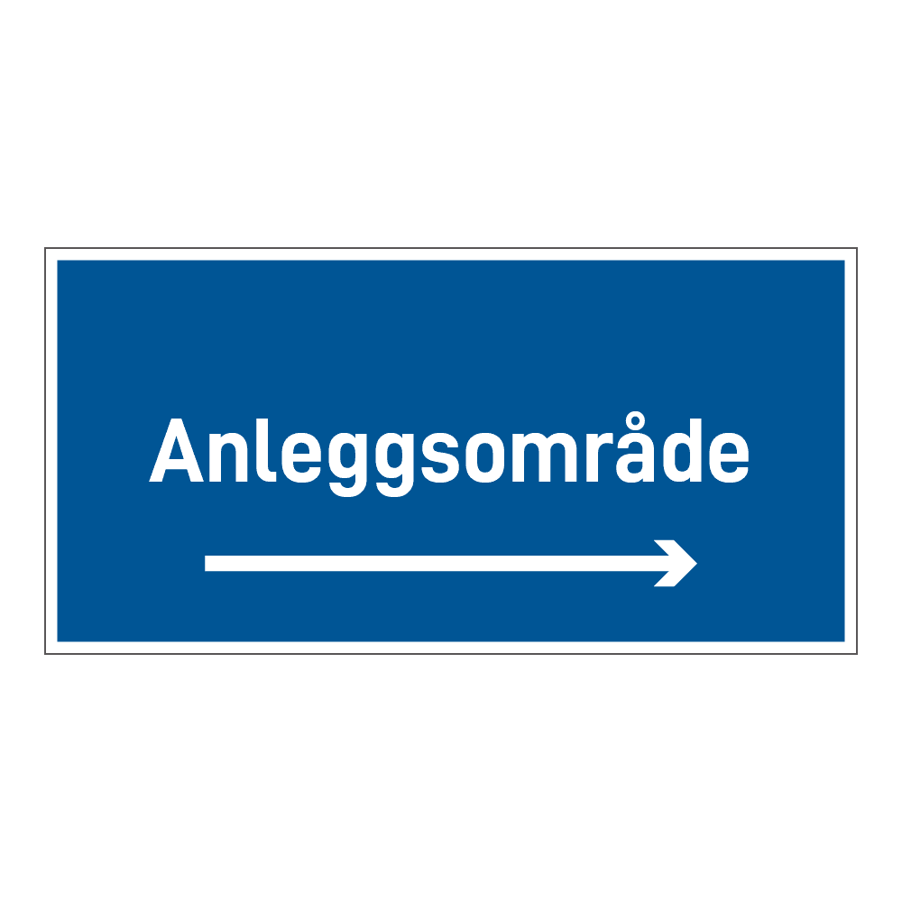 Anleggsområde skilt: "Anleggsområde" m/pil høyre