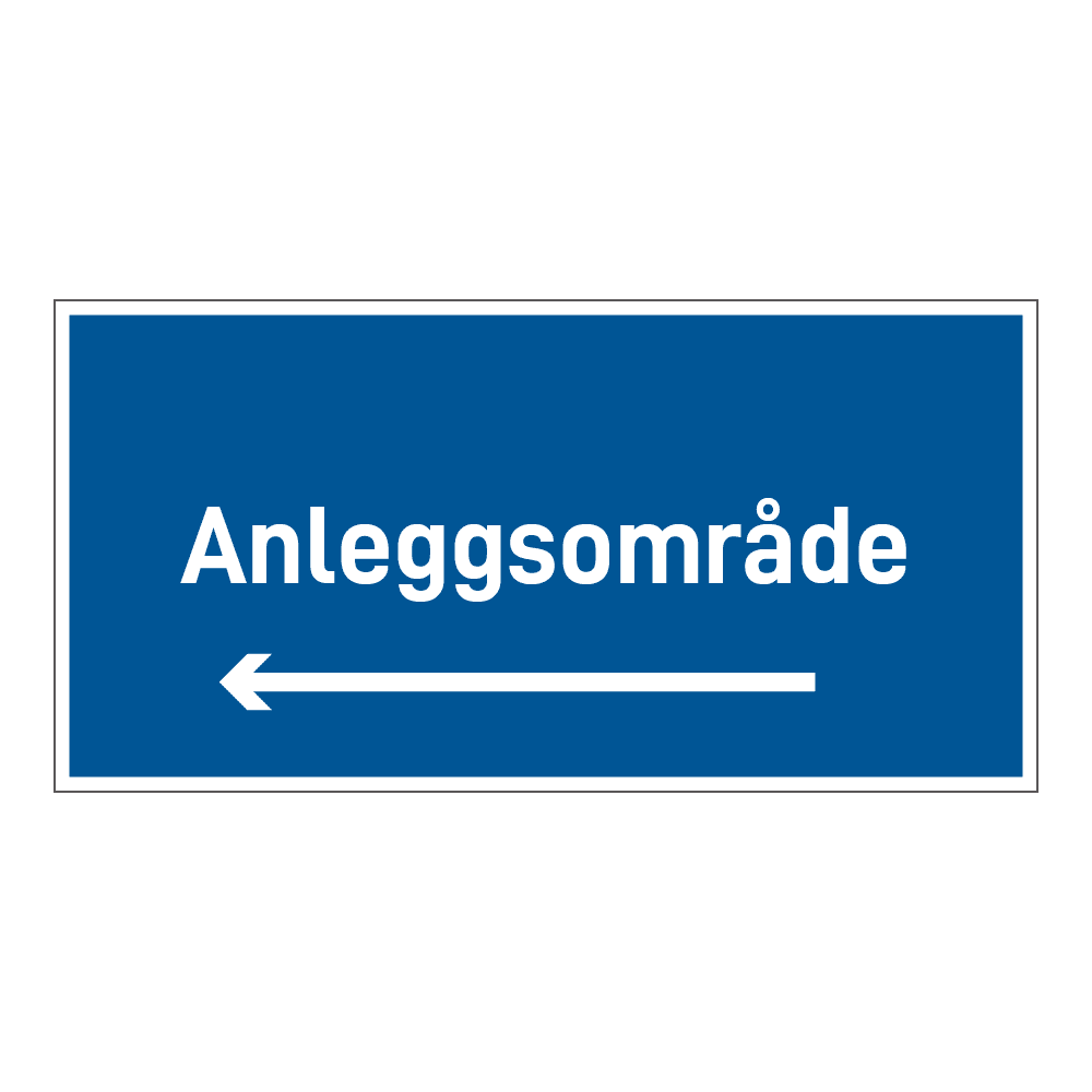 Anleggsområde skilt: "Anleggsområde" m/pil venstre