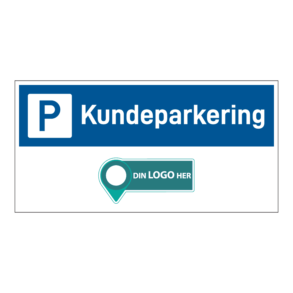 Skilt: "Kundeparkering". Med logo