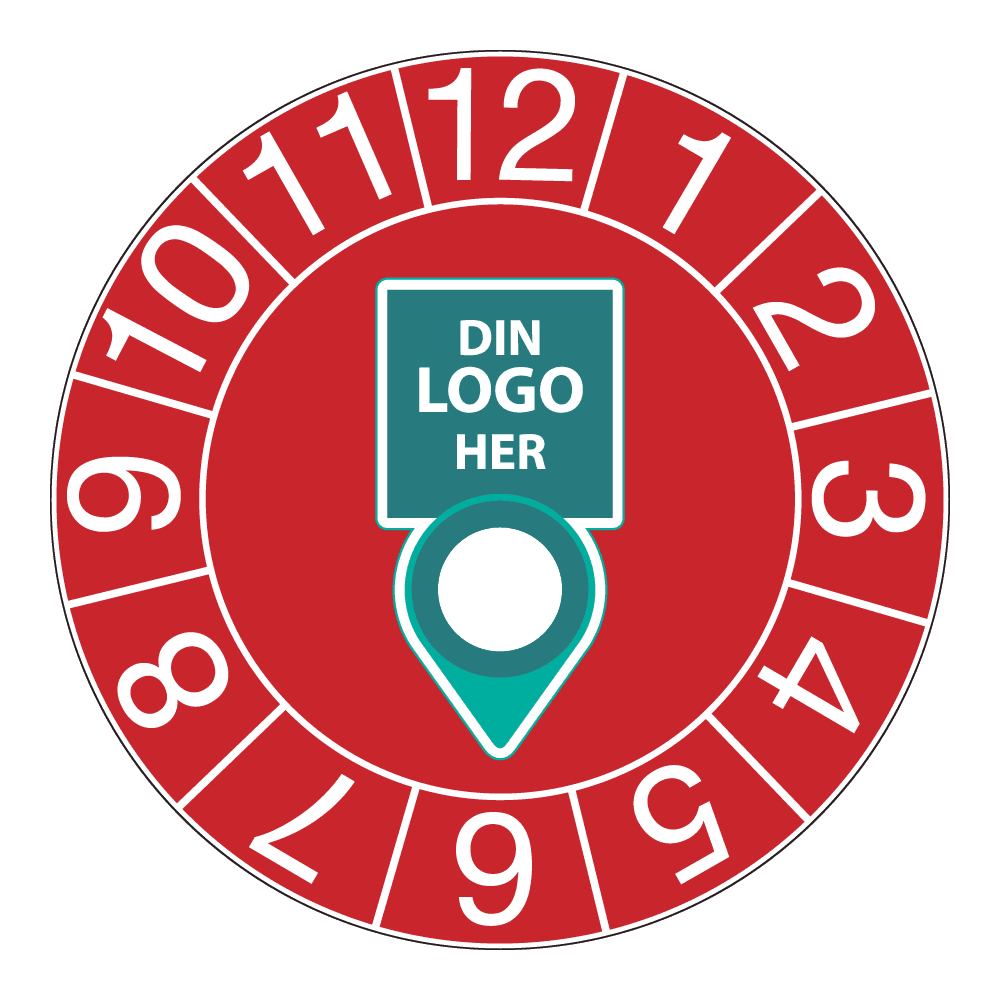 Kontrollmerker: Kontrollert m/ måned, Rød. Med logo