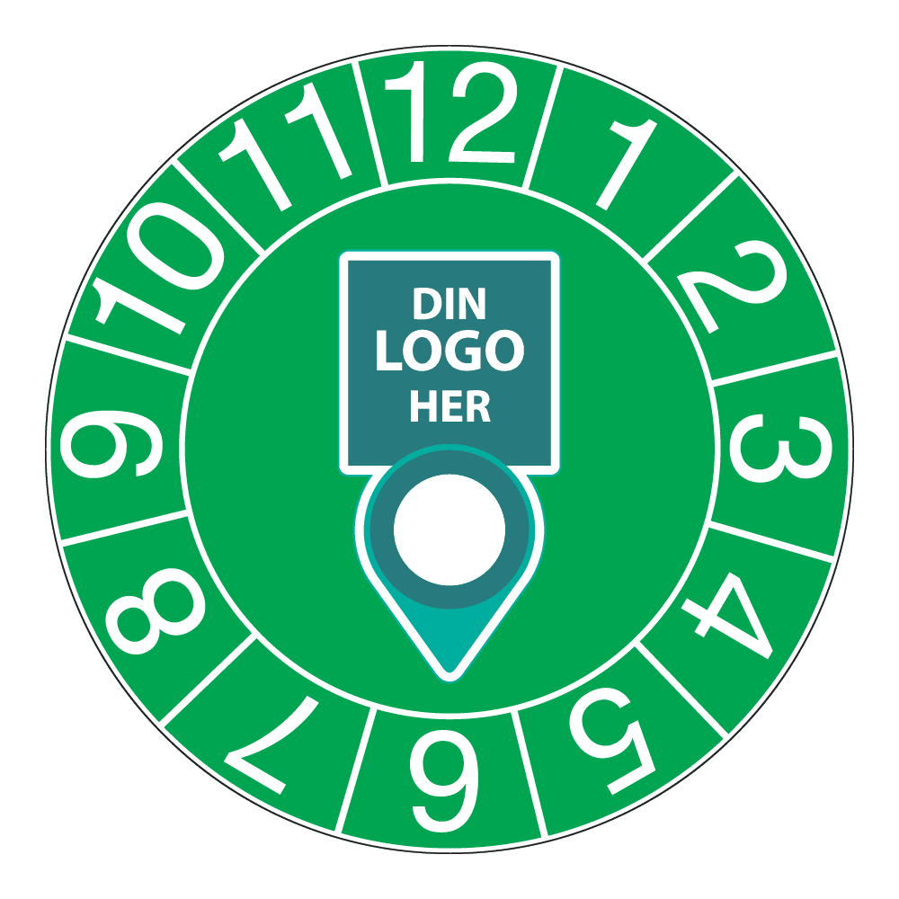 Kontrollmerker: Kontrollert m/ måned, Grønn. Med logo
