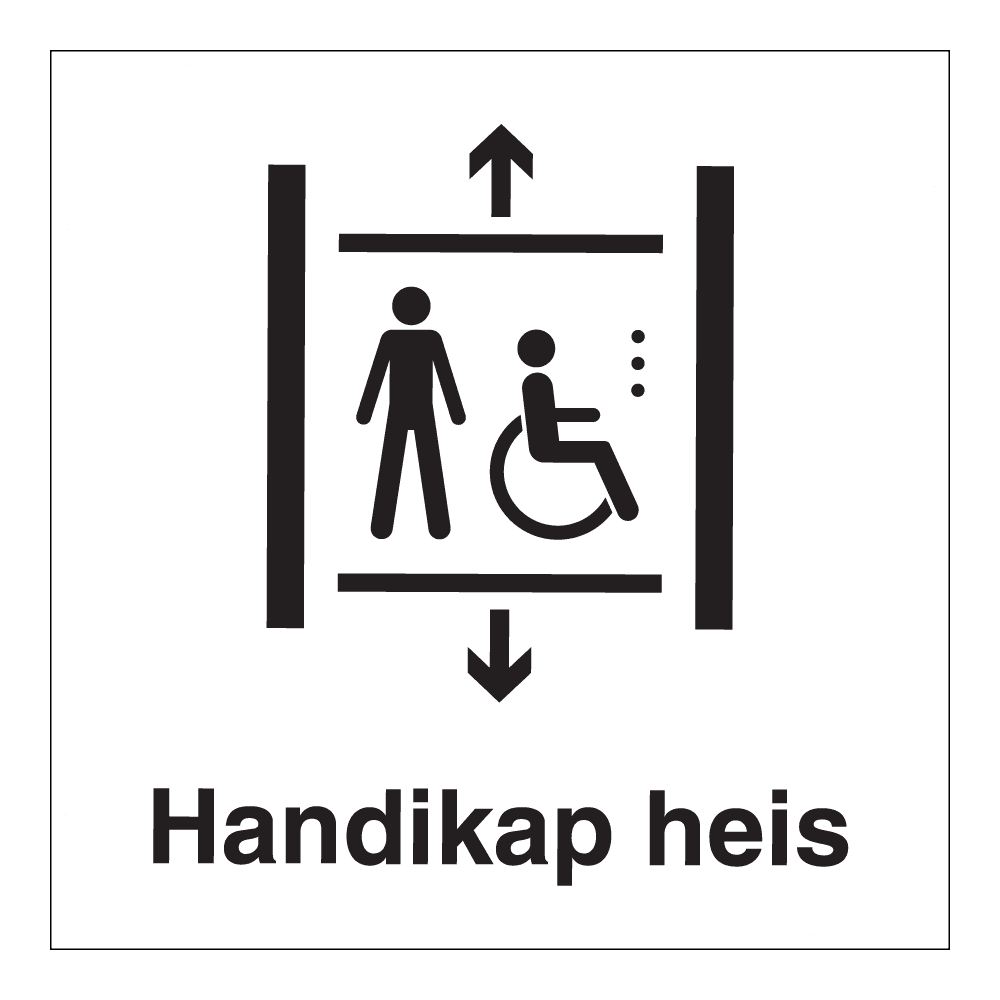 Informasjonsskilt: "Handicap heis" m/tekst