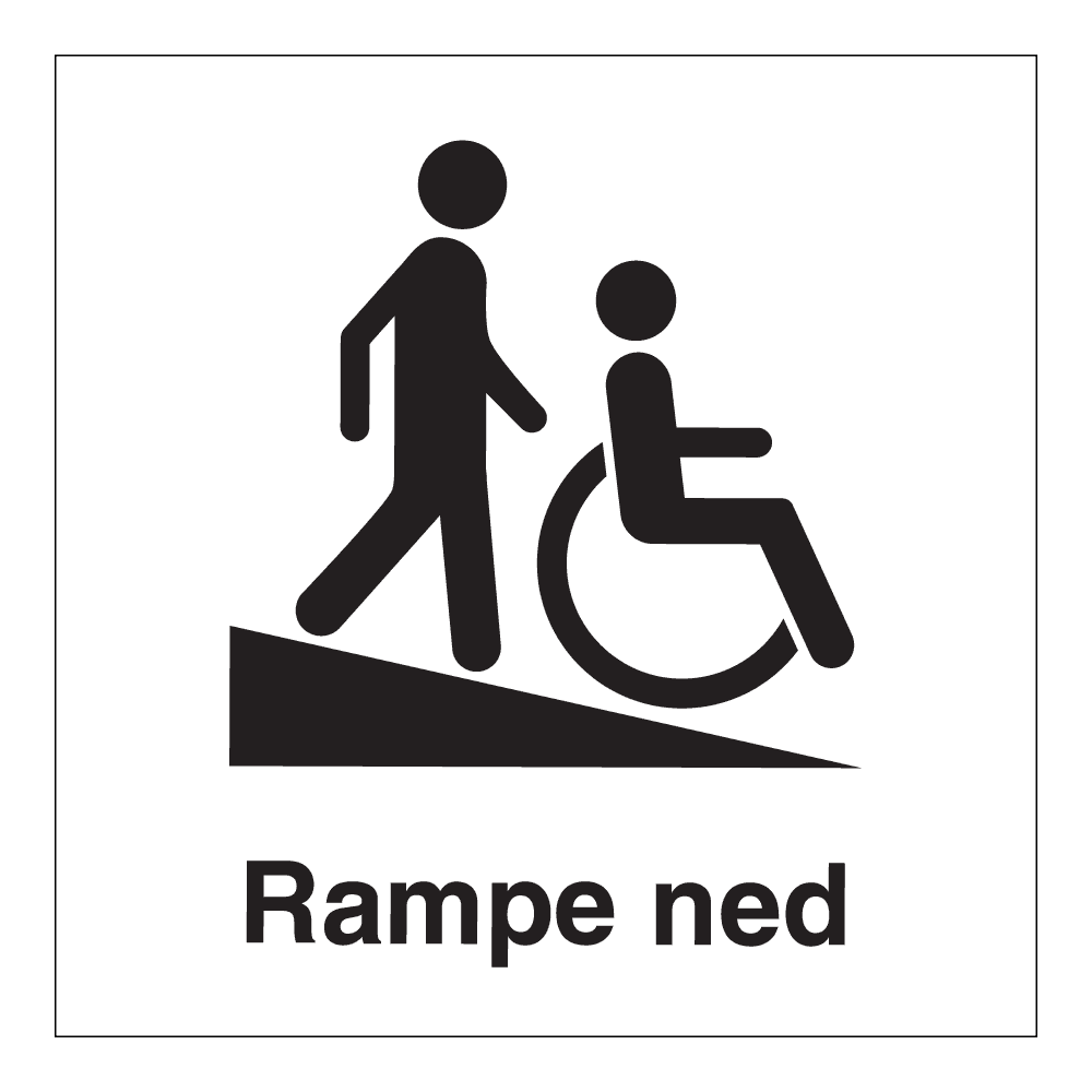 Informasjonsskilt: "Rampe går ned" m/tekst