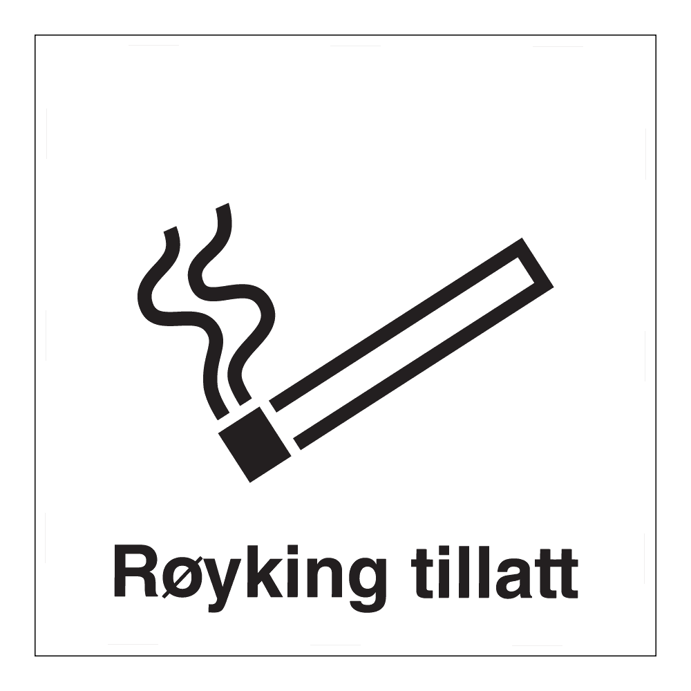 Informasjonsskilt: "Røyking tillatt" m/tekst