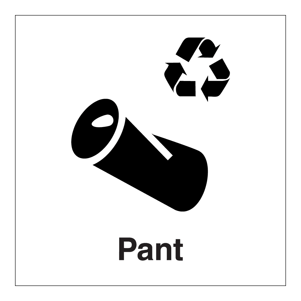 Informasjonsskilt: "Resirkulering pant" m/tekst