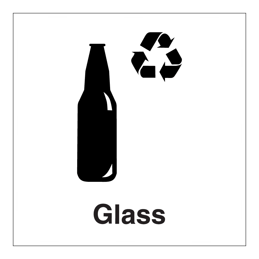Informasjonsskilt: "Resirkulering glass" m/tekst