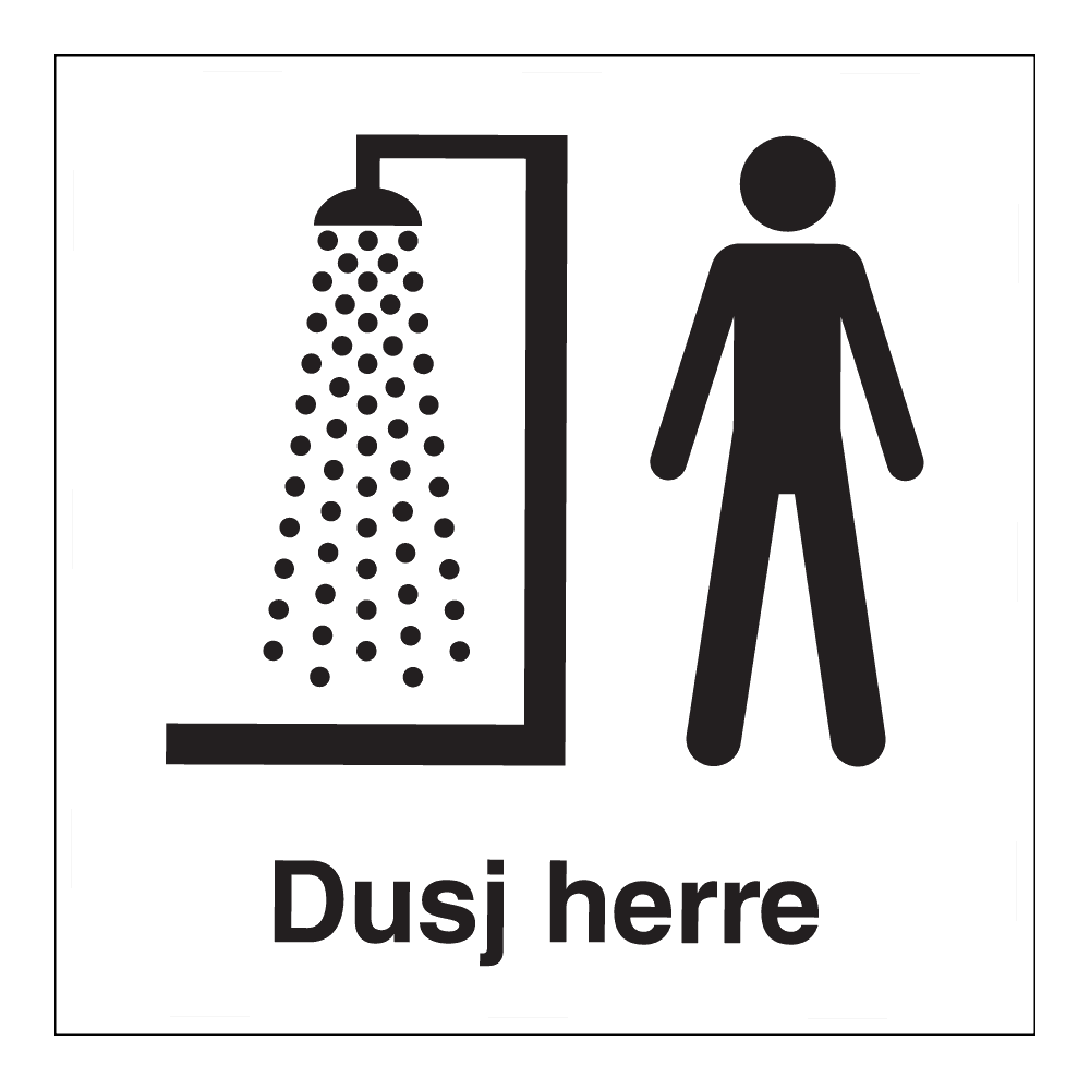 Informasjon klistremerke: "Dusj herre" m/tekst