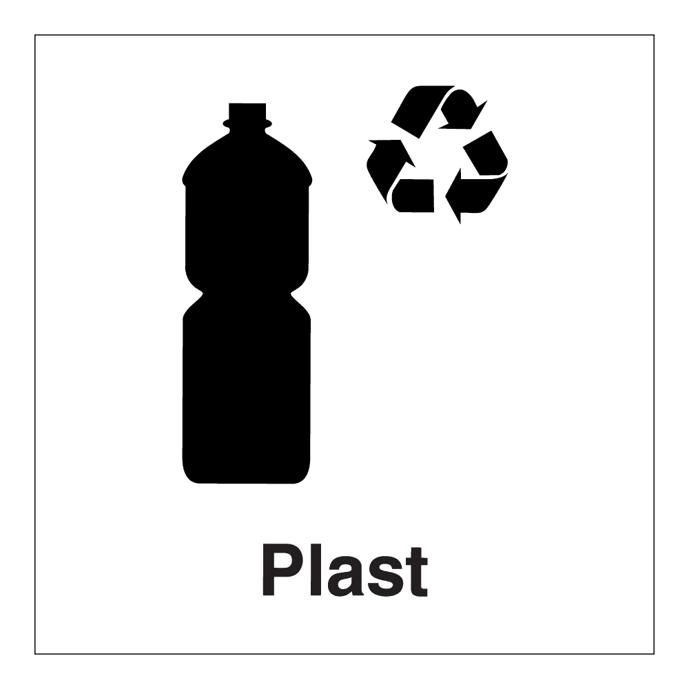 Informasjon klistremerke: "Resirkulering plast" m/tekst