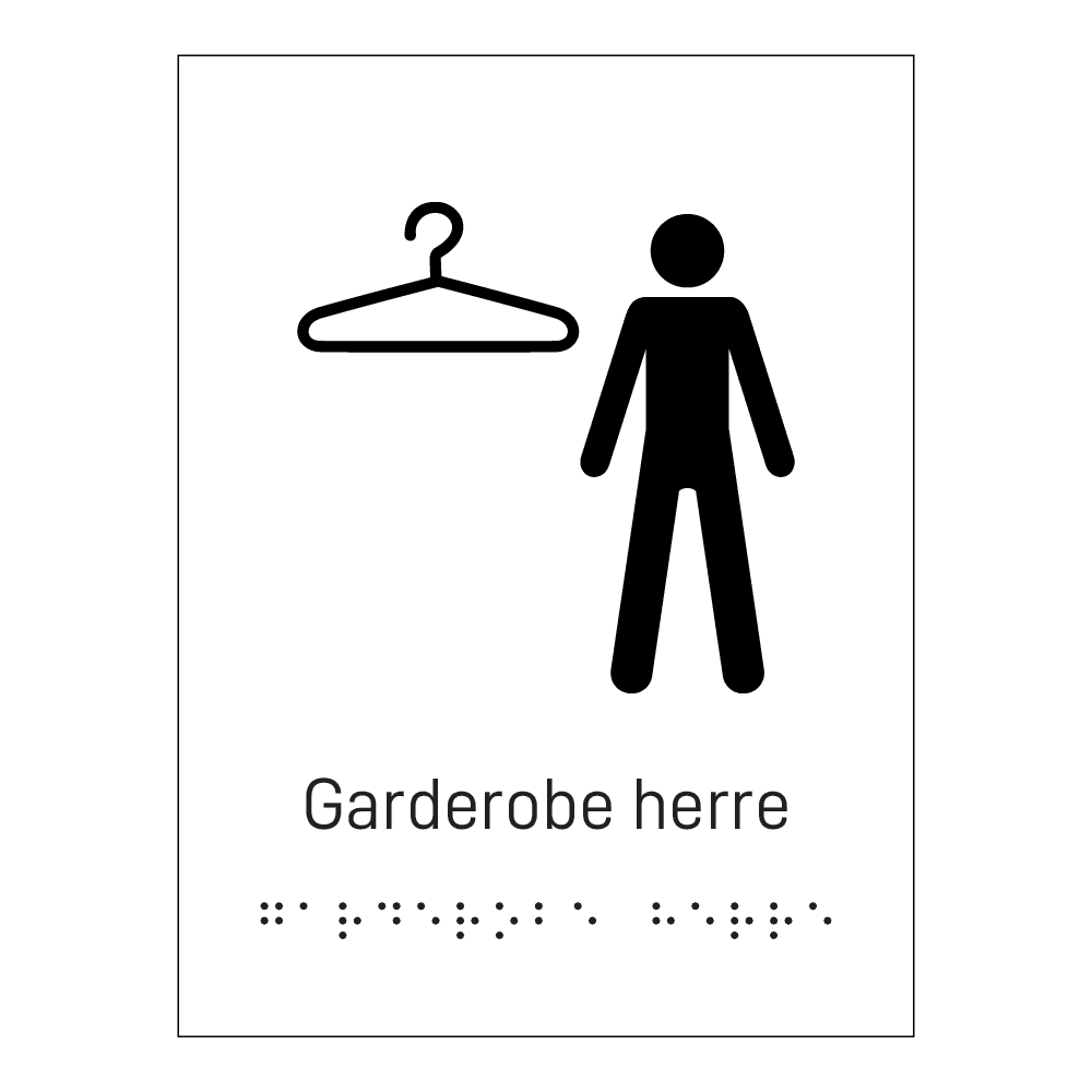 Informasjonsskilt: "Garderobe herre" m/ taktilt trykk