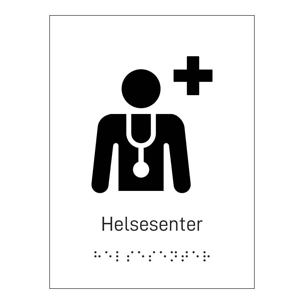 Informasjonsskilt: "Helsesenter" m/ taktilt trykk