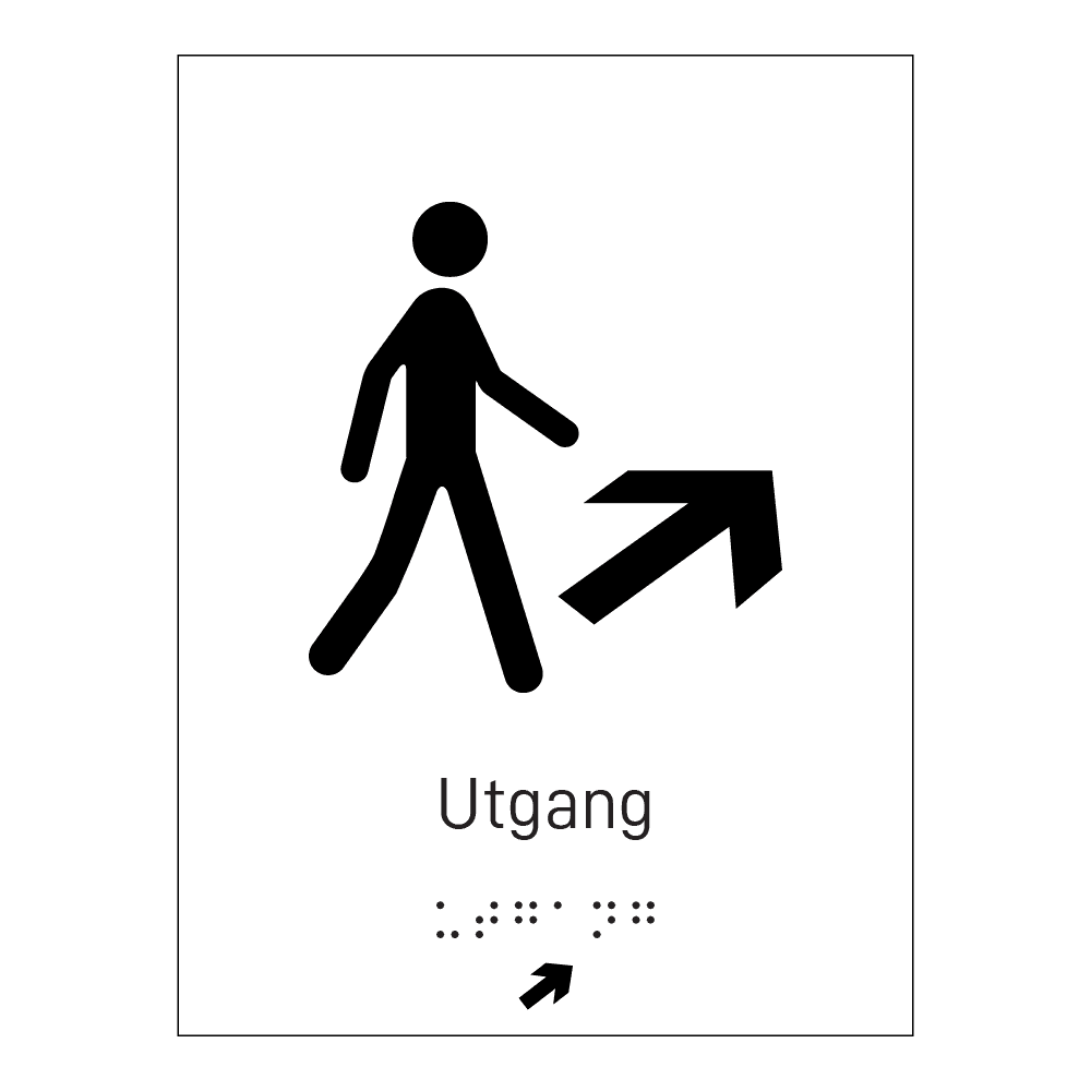 Informasjonsskilt: "Utgang retning" m/ taktilt trykk
