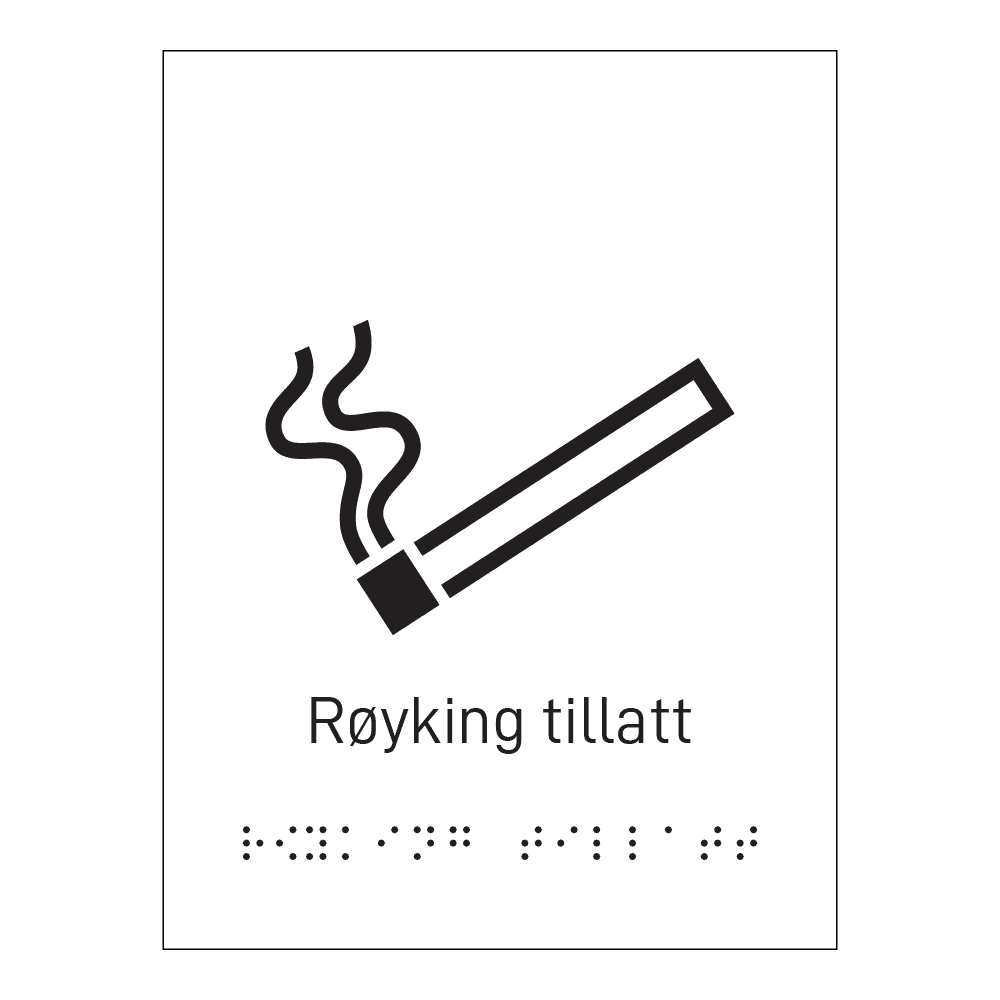 Informasjonsskilt: "Røyking tillatt" m/ taktilt trykk