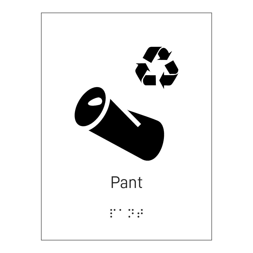 Informasjonsskilt: "Resirkulering pant" m/ taktilt trykk