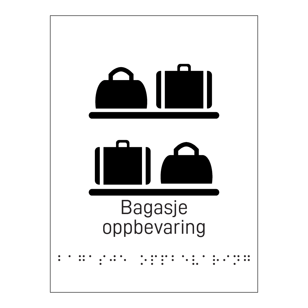 Informasjonsskilt: "Bagasjeoppbevaring" m/ taktilt trykk