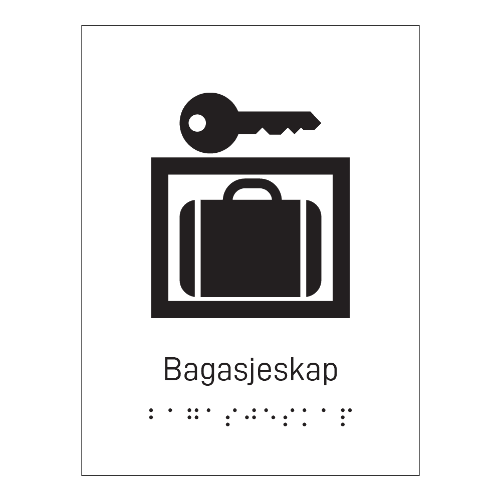 Informasjonsskilt: "Bagasjeskap" m/ taktilt trykk