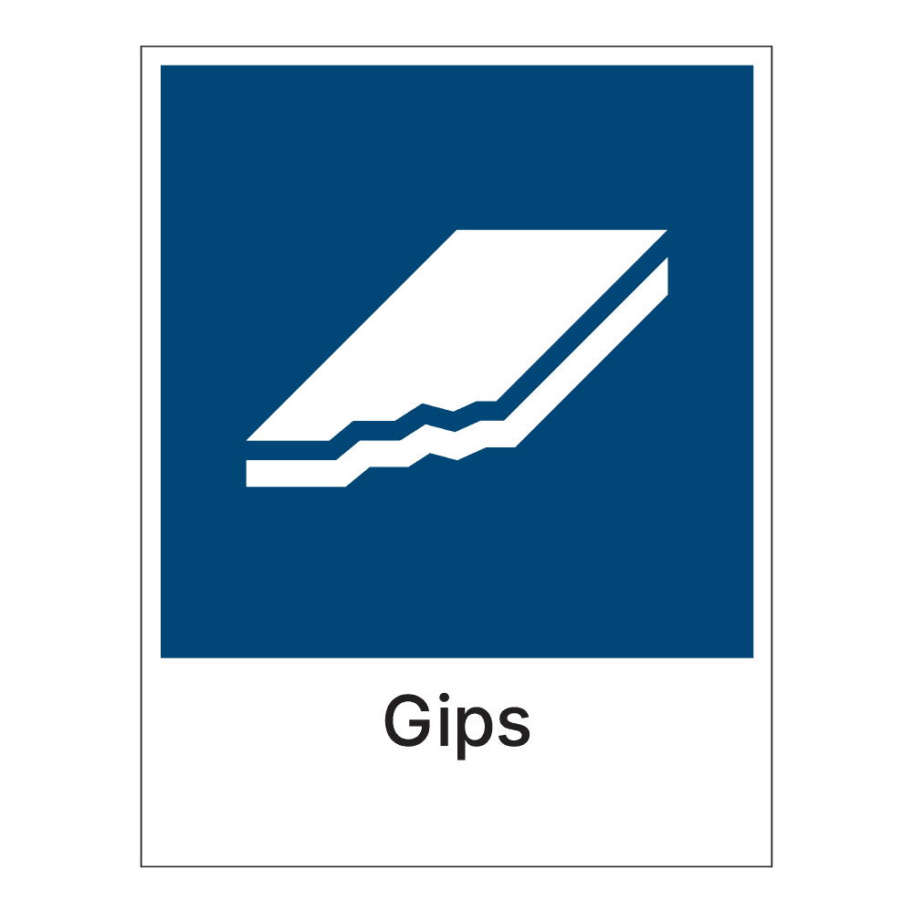 Kildesorteringsskilt: "Gips" m/tekst under