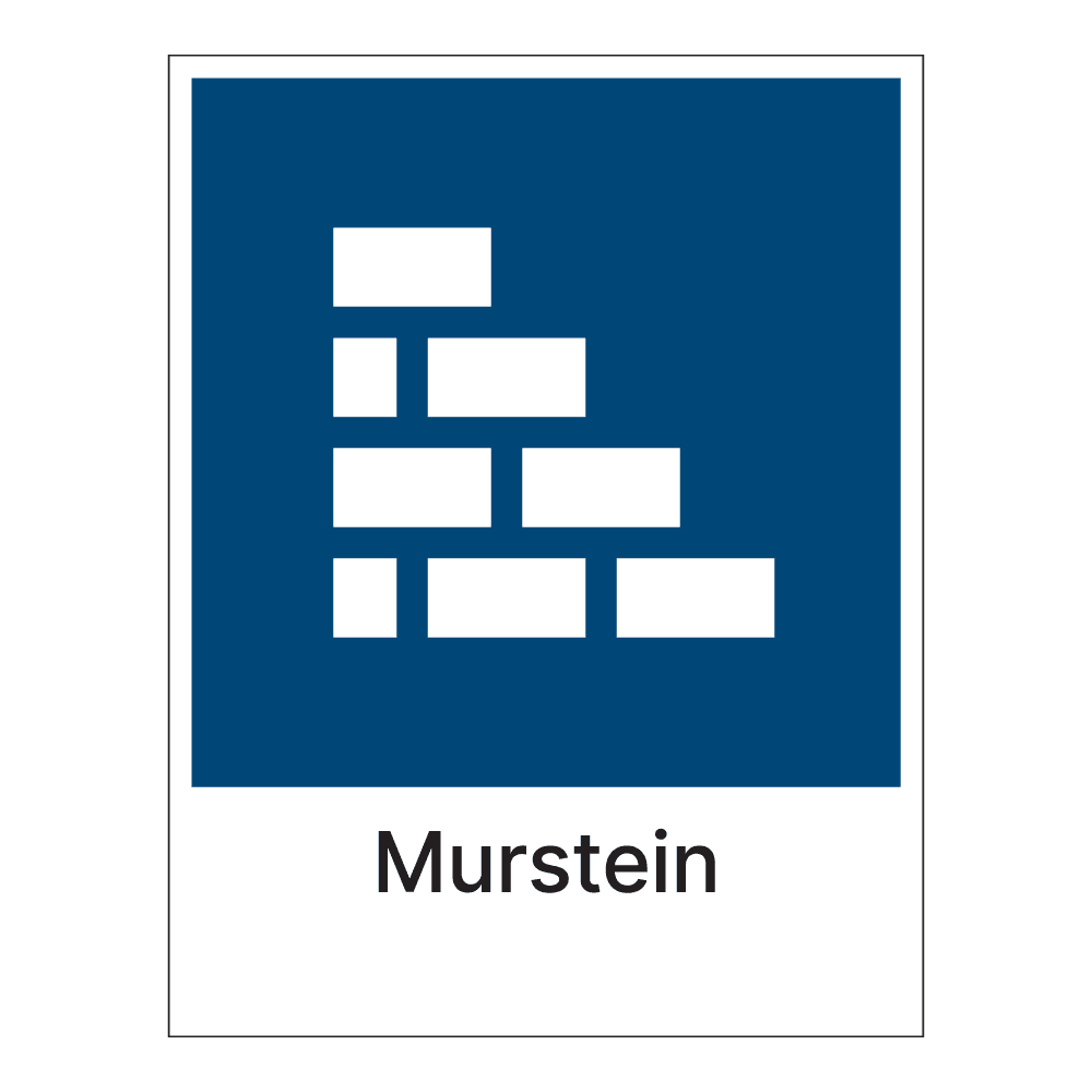 Kildesorteringsskilt: "Murstein" m/tekst under