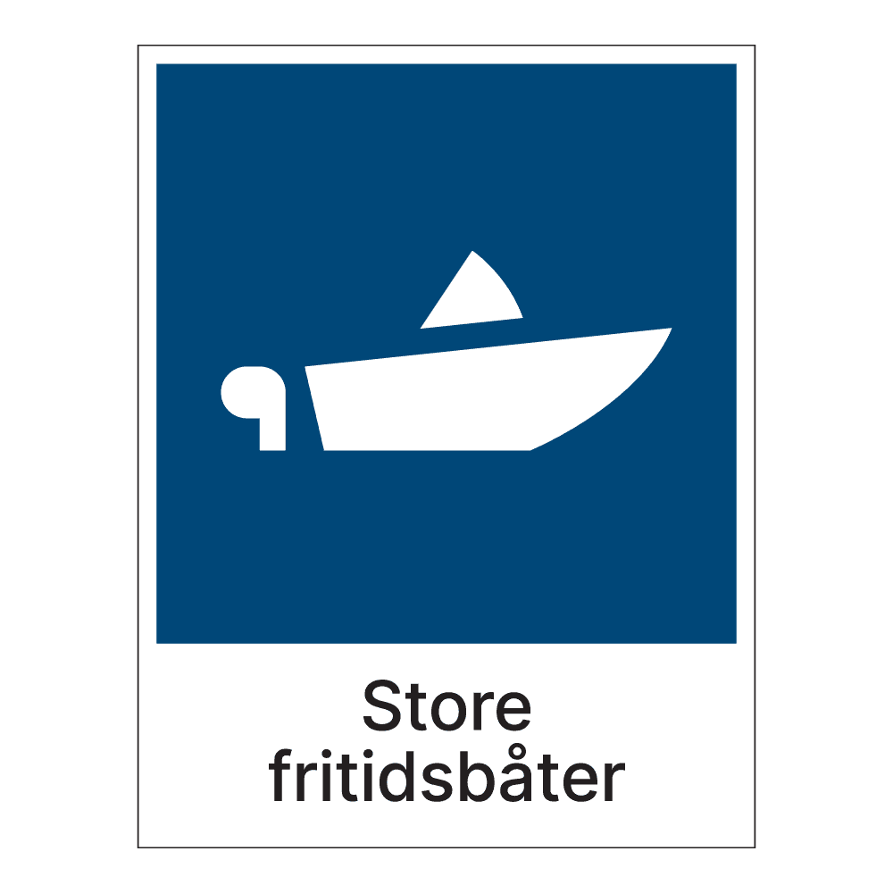 Kildesorteringsskilt: "Store fritidsbåter" m/tekst under