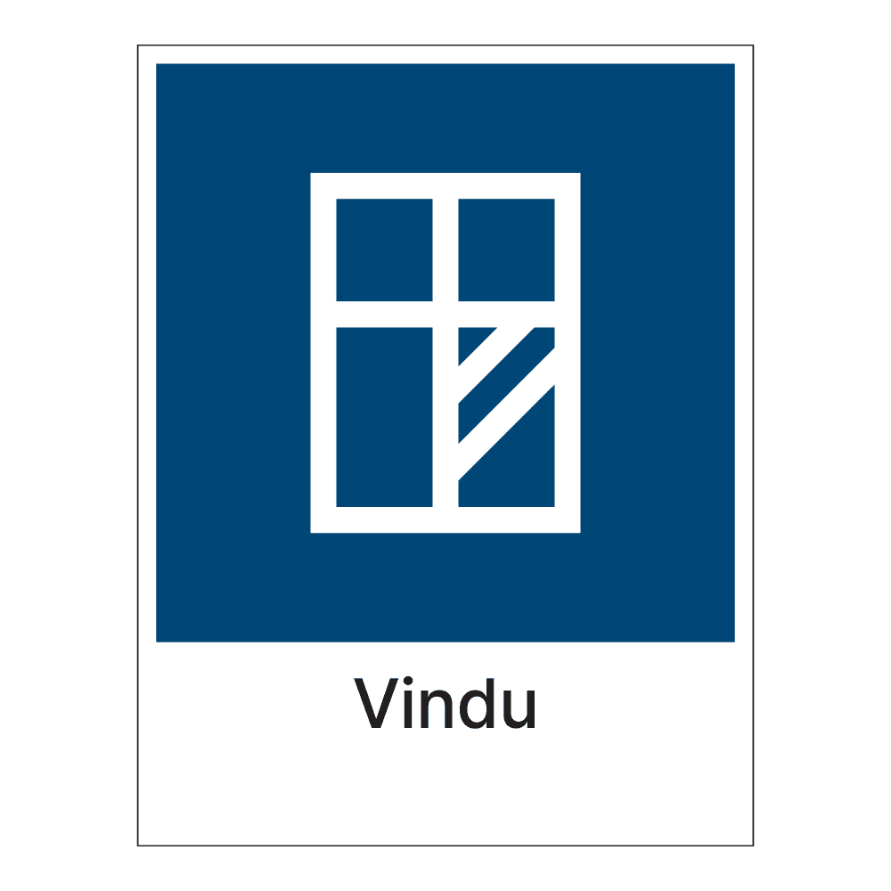 Kildesorteringsskilt: "Vindu" m/tekst under