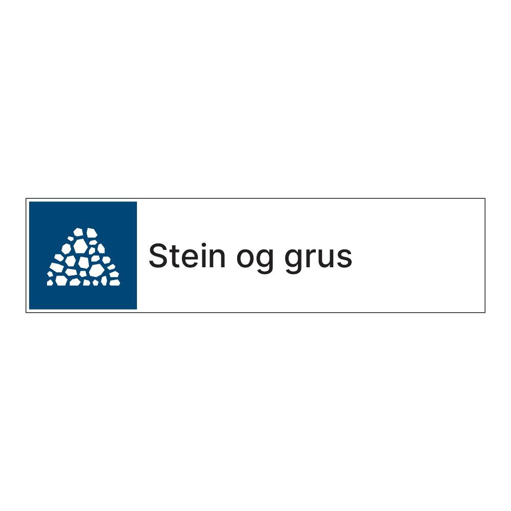Kildesorteringsskilt: "Stein og grus" m/tekst ved siden av