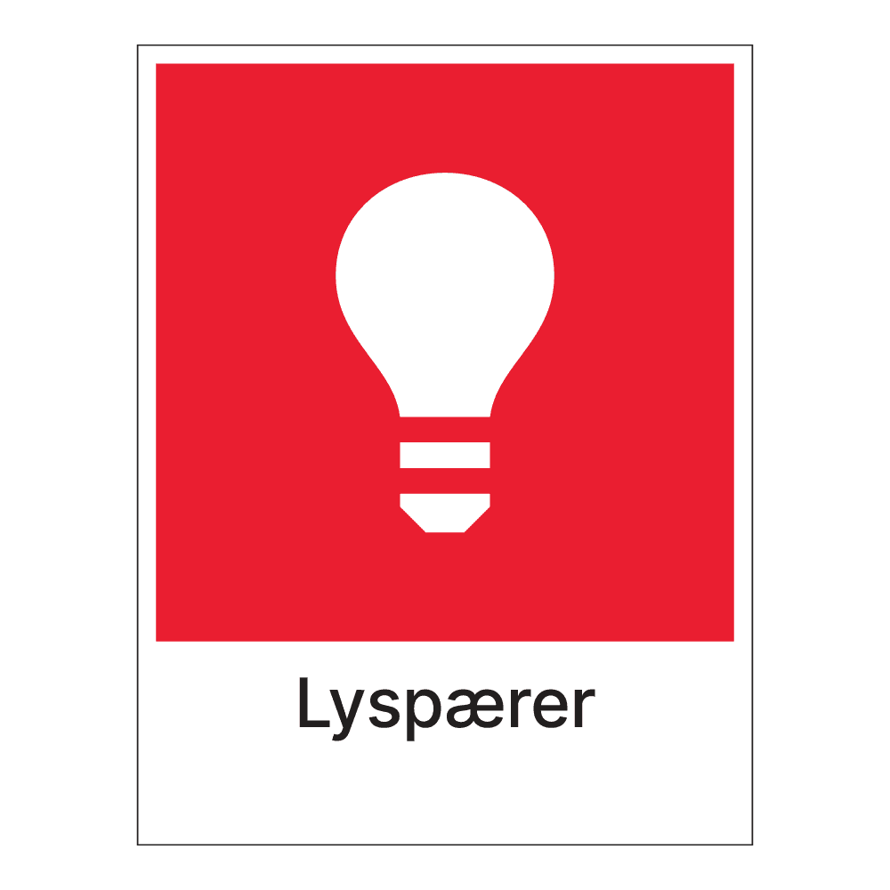 Kildesorteringsskilt: "Lyspærer" m/tekst under