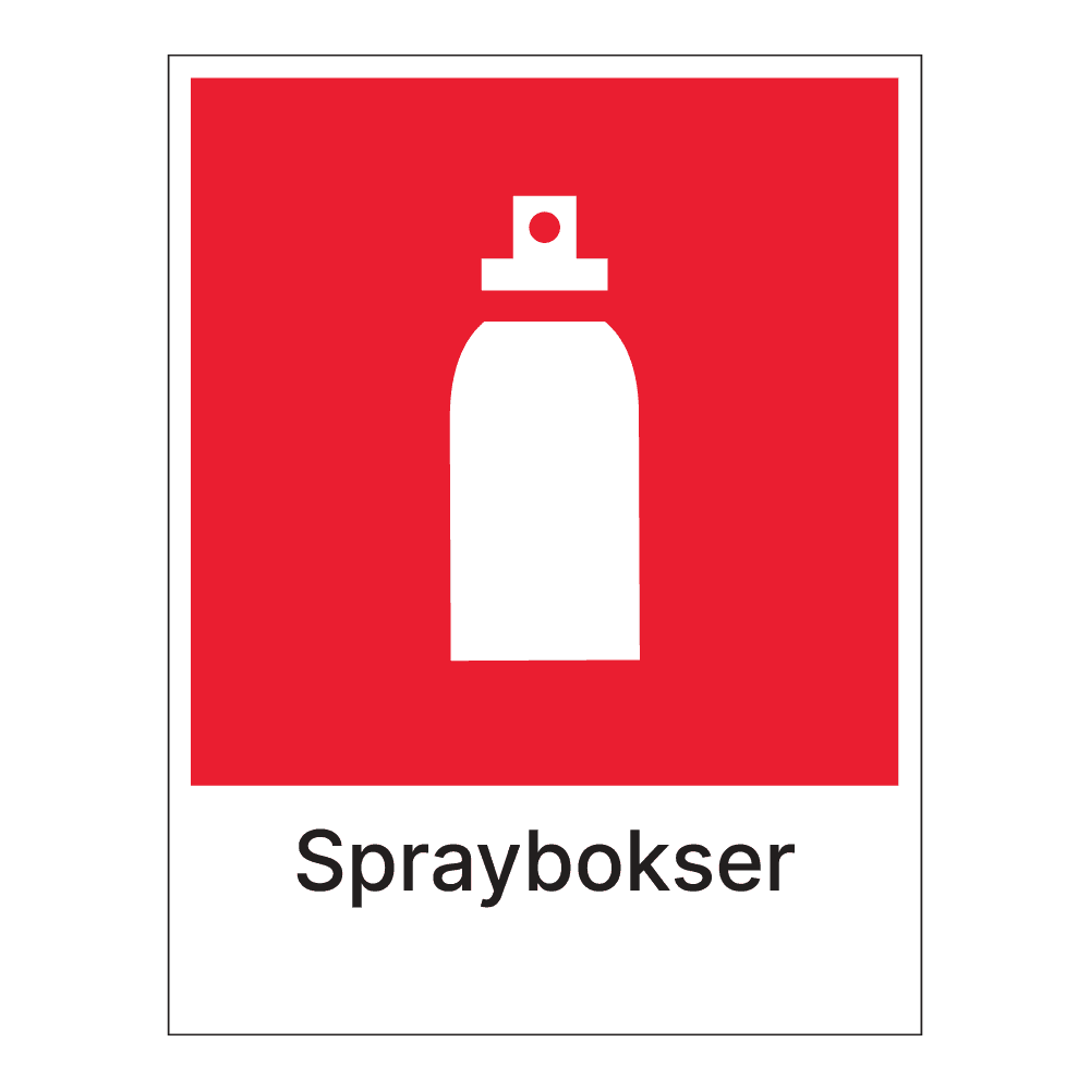 Kildesorteringsskilt: "Spraybokser" m/tekst under