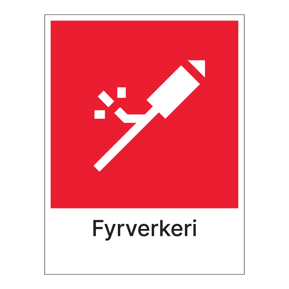 Kildesorteringsskilt: "Fyrverkeri" m/tekst under