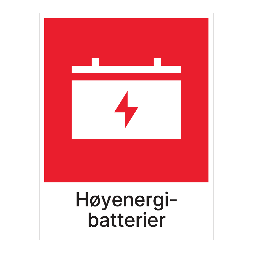 Kildesorteringsskilt: "Høyenergibatterier" m/tekst under