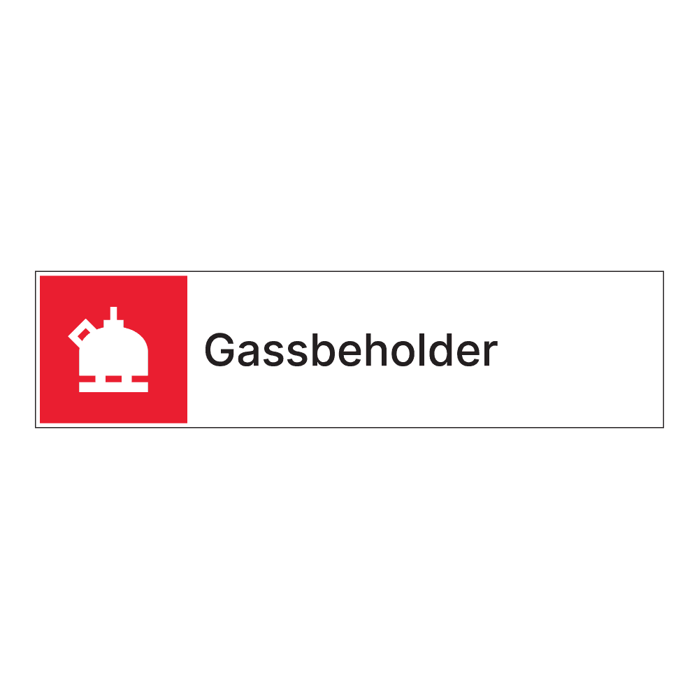 Kildesorteringsskilt: "Gassbeholdere" m/tekst ved siden av