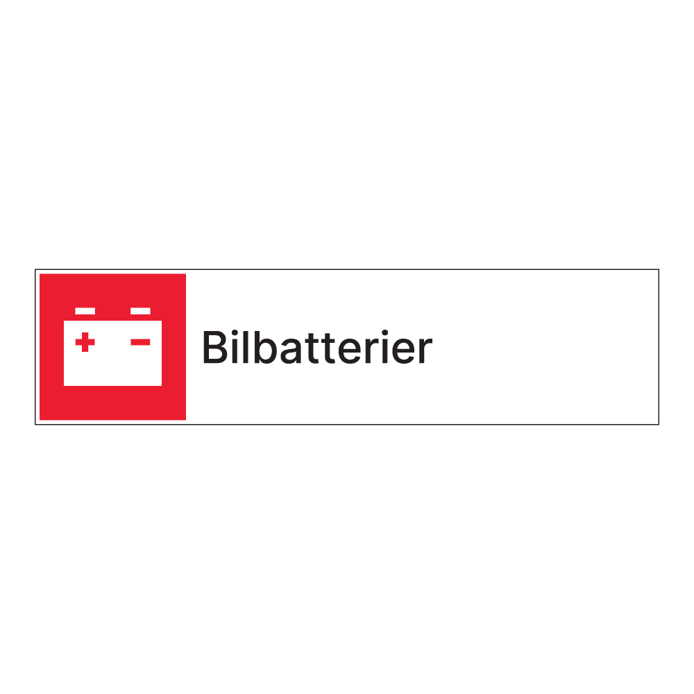 Kildesorteringsskilt: "Bilbatterier" m/tekst ved siden av