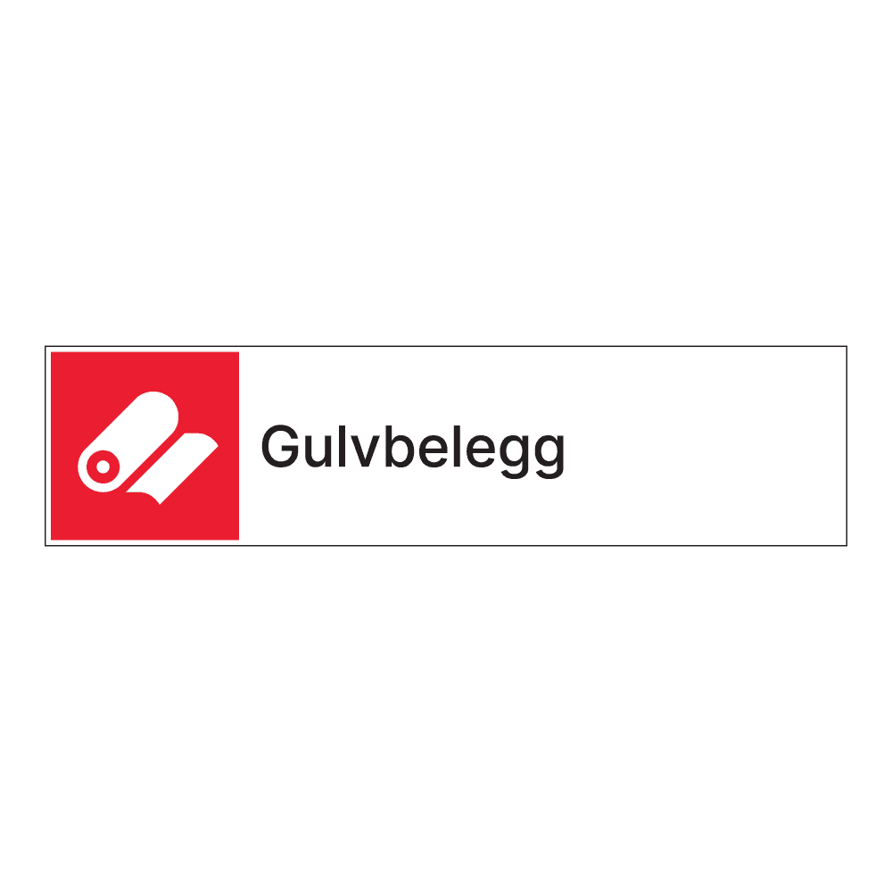 Kildesorteringsskilt: "Gulvbelegg" m/tekst ved siden av