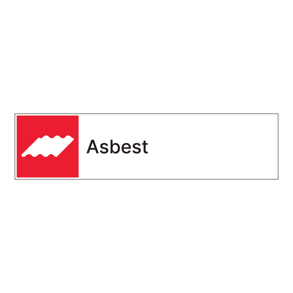 Kildesorteringsskilt: "Asbest" m/tekst ved siden av