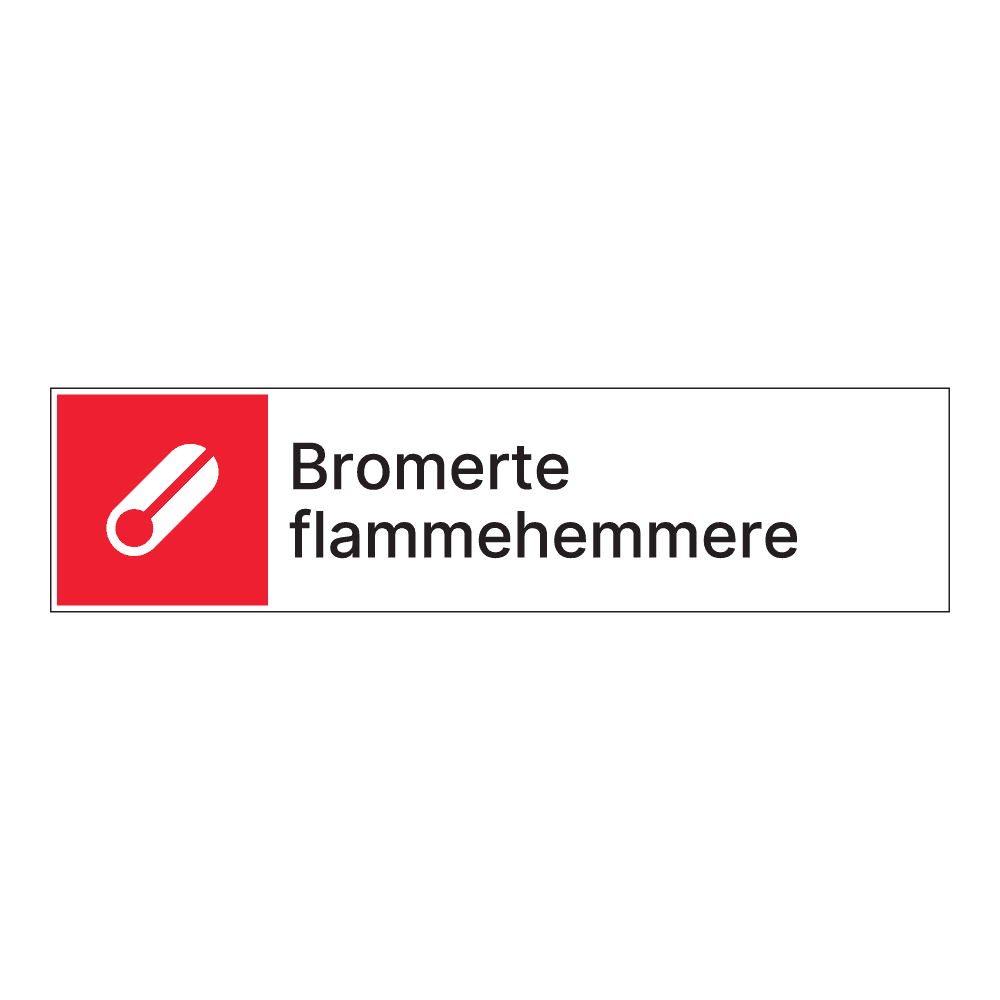 Kildesorteringsskilt: "Bromerte flammehemmere" m/tekst ved siden av