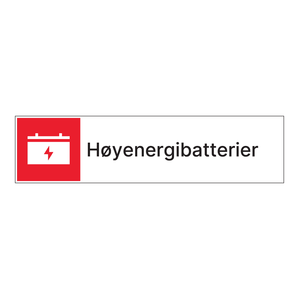 Kildesorteringsskilt: "Høyenergibatterier" m/tekst ved siden av