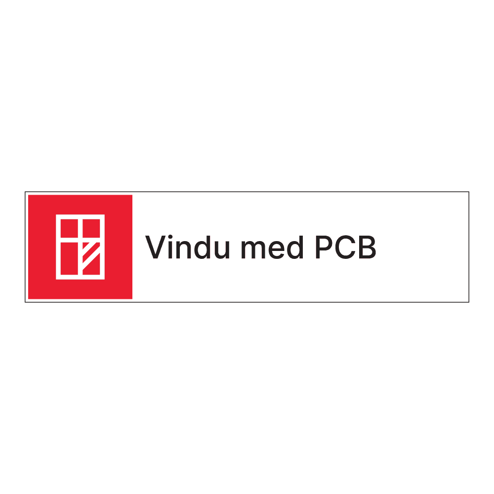 Kildesorteringsskilt: "Vindu med PCB" m/tekst ved siden av