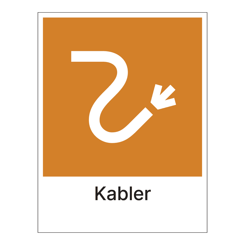 Kildesorteringsskilt: "Kabler" m/tekst under