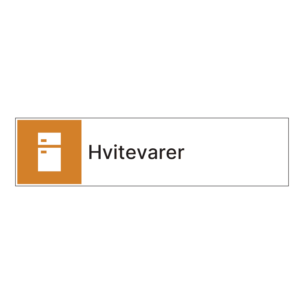 Kildesorteringsskilt: "Hvitevarer" m/tekst ved siden av