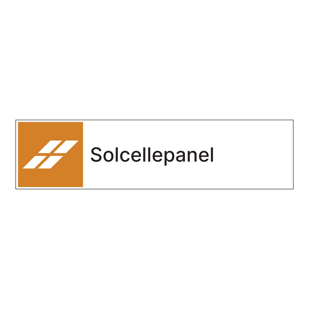 Kildesorteringsskilt: "Solcellepanel" m/tekst ved siden av