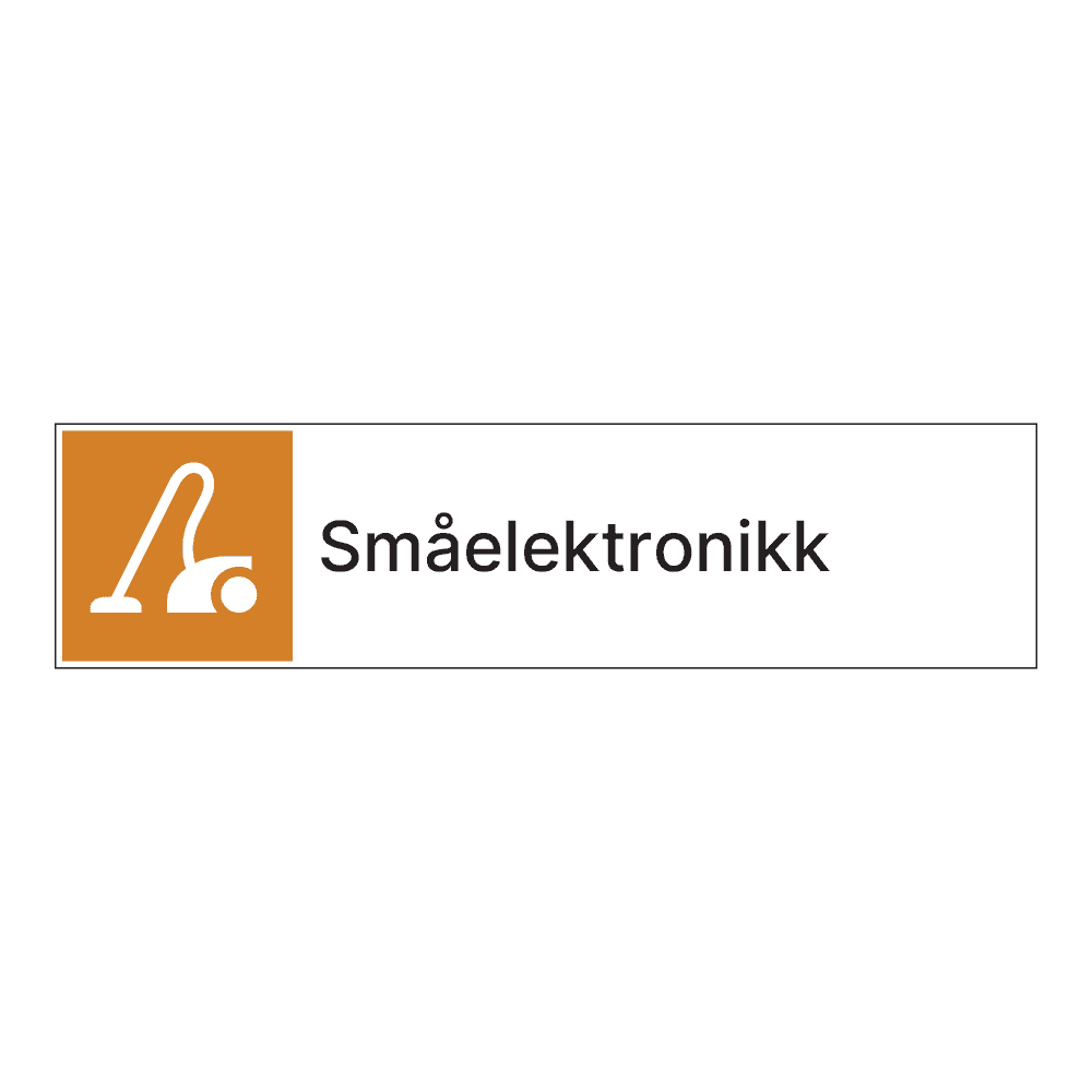 Kildesorteringsskilt: "Småelektronikk" (2) m/tekst ved siden av