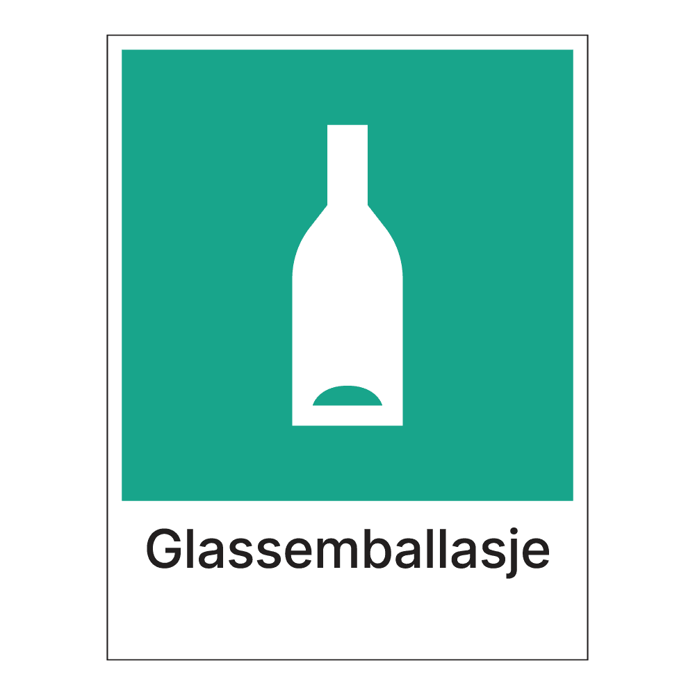 Kildesorteringsskilt: "Glassemballasje" m/tekst under