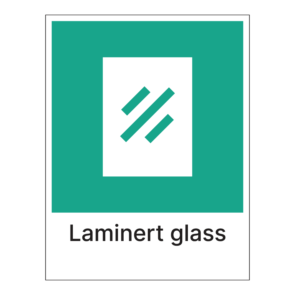 Kildesorteringsskilt: "Laminert glass" m/tekst under