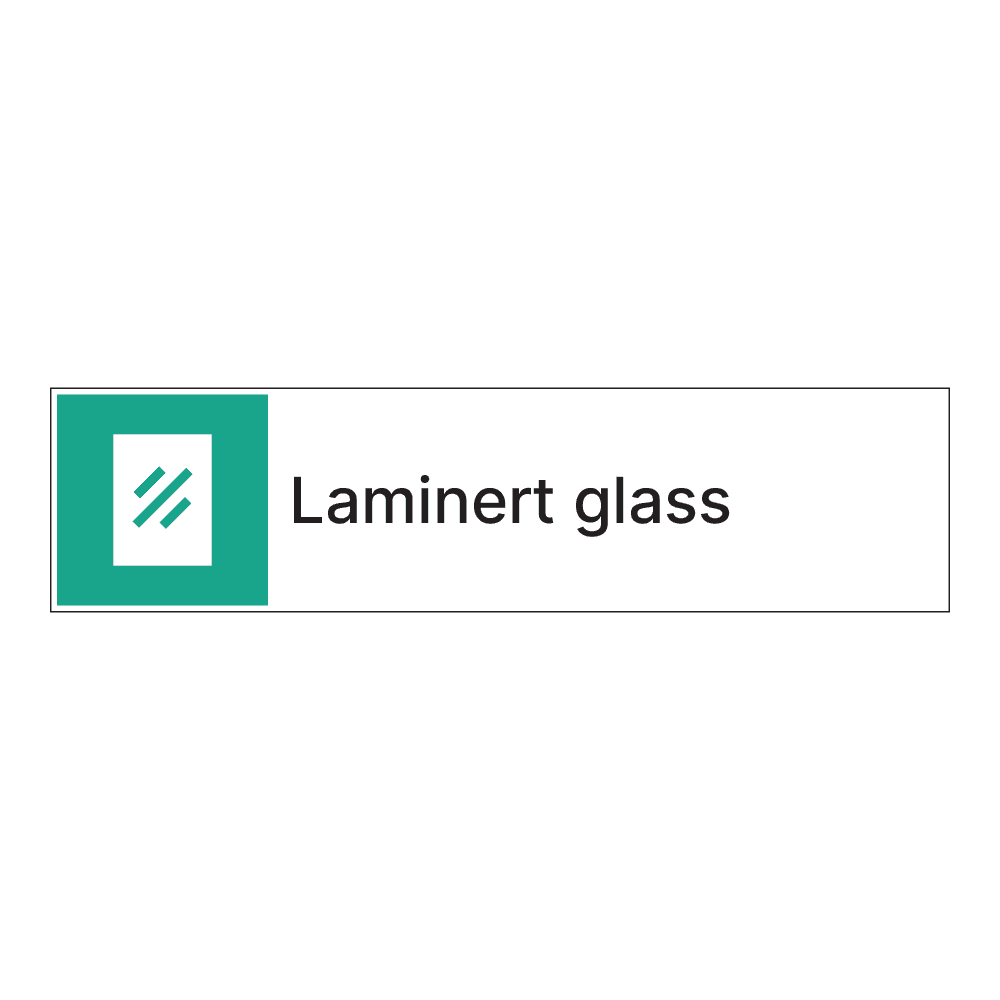 Kildesorteringsskilt: "Laminert glass" m/tekst ved siden av