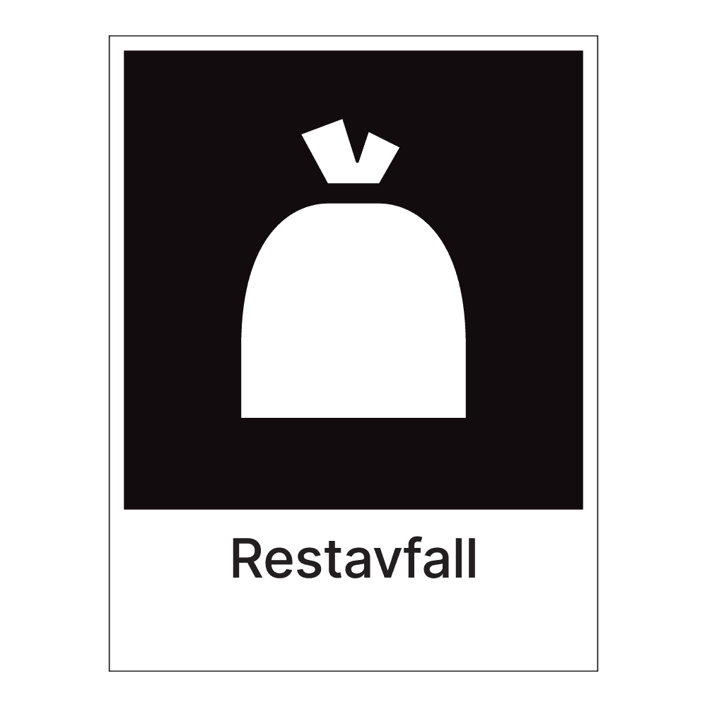 Kildesorteringsskilt: "Restavfall" m/tekst under