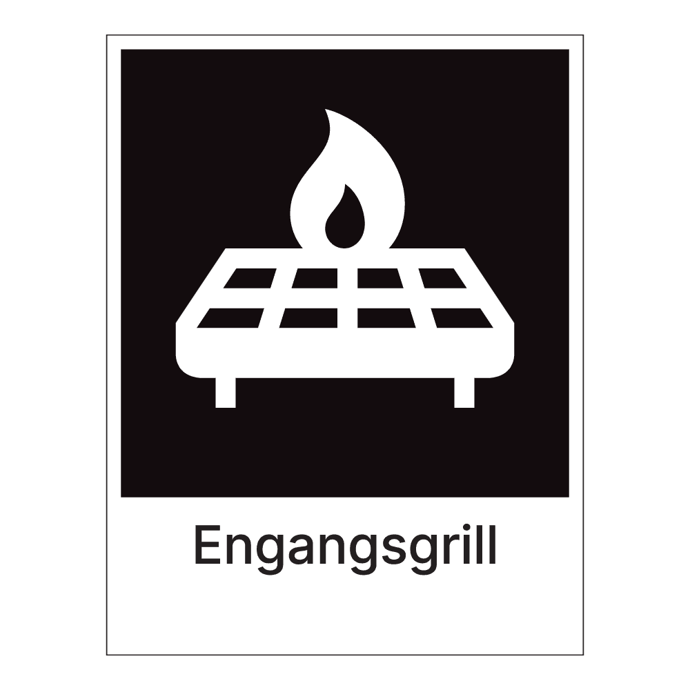 Kildesorteringsskilt: "Engangsgrill" m/tekst under