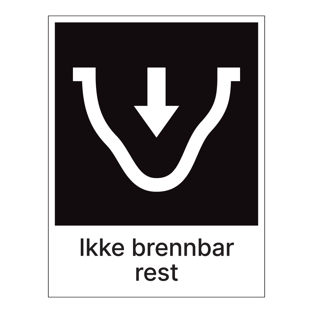 Kildesorteringsskilt: "Ikke brennbar rest" m/tekst under